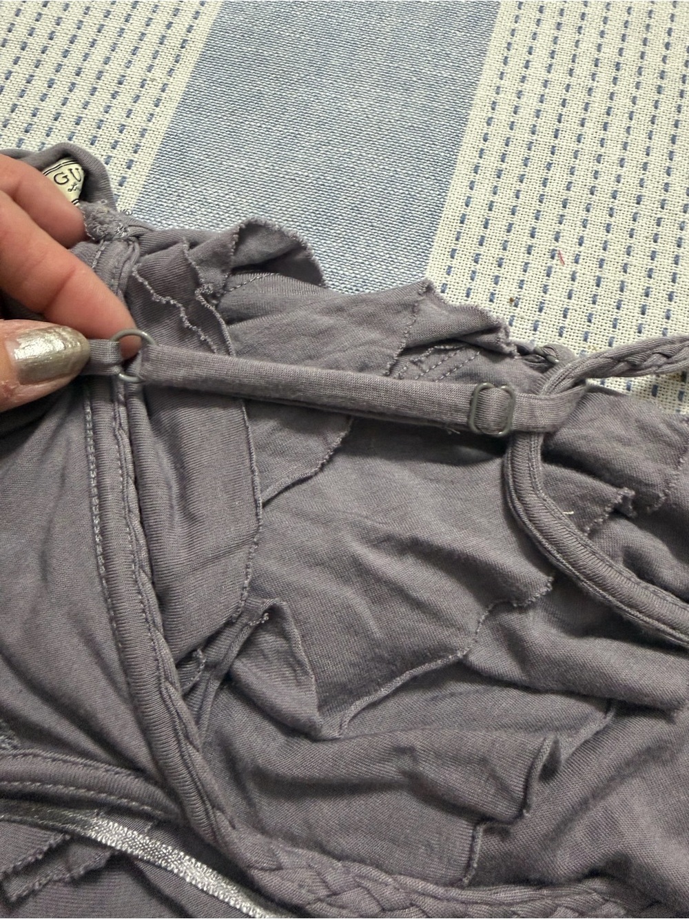 GUESS Georgina Ruffle Top- Gray-Lavender - Picture 9 of 9
